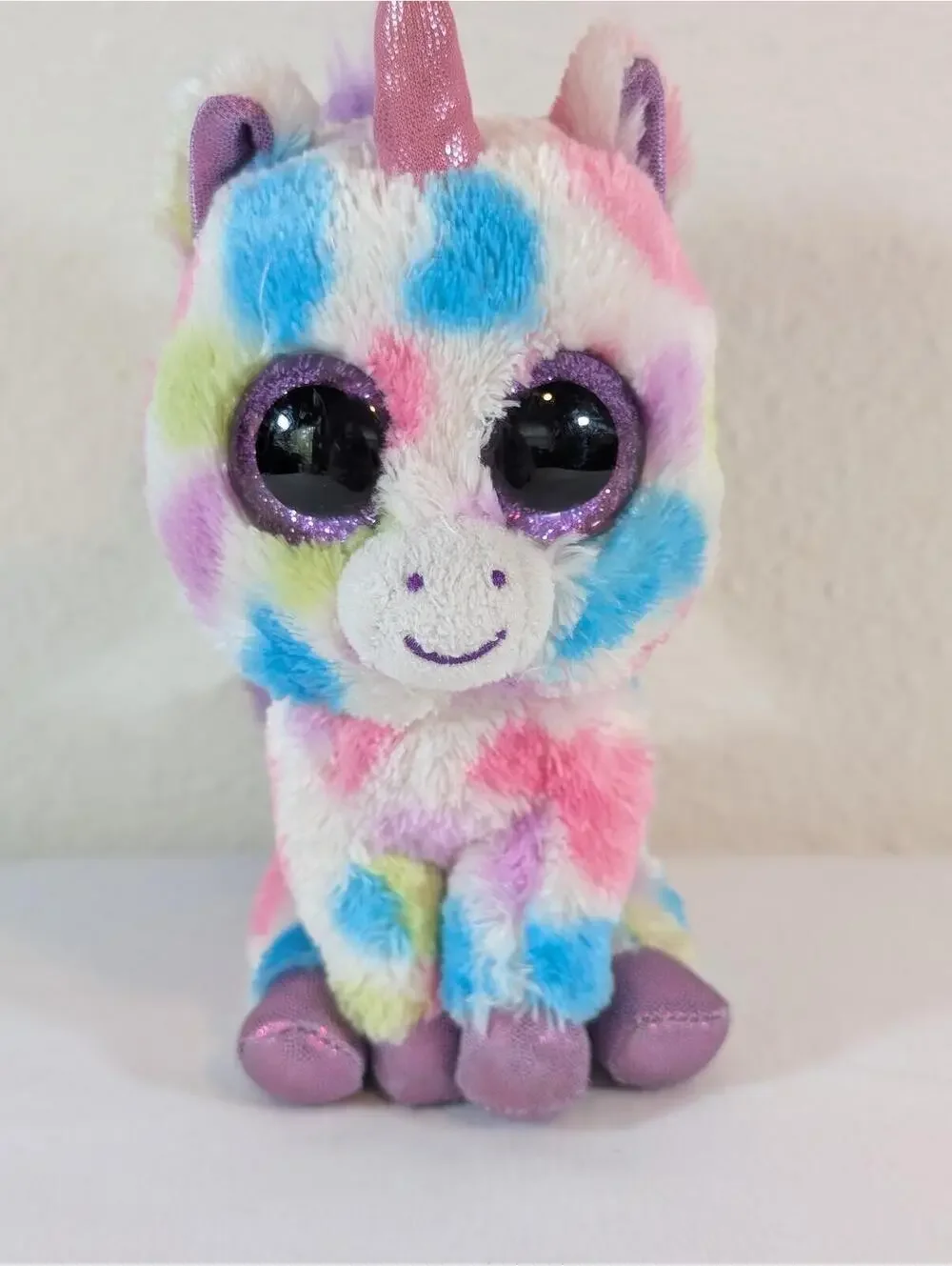 Ty Beanie Boo Plush Unicorn with Large Purple Eyes, Multicolor Spots 2014